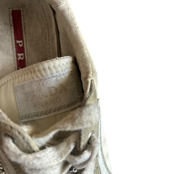 Prada Shoes Women’s Leather nylon Comfort Lace Up Low Sneakers Prada - Picture 4 of 13